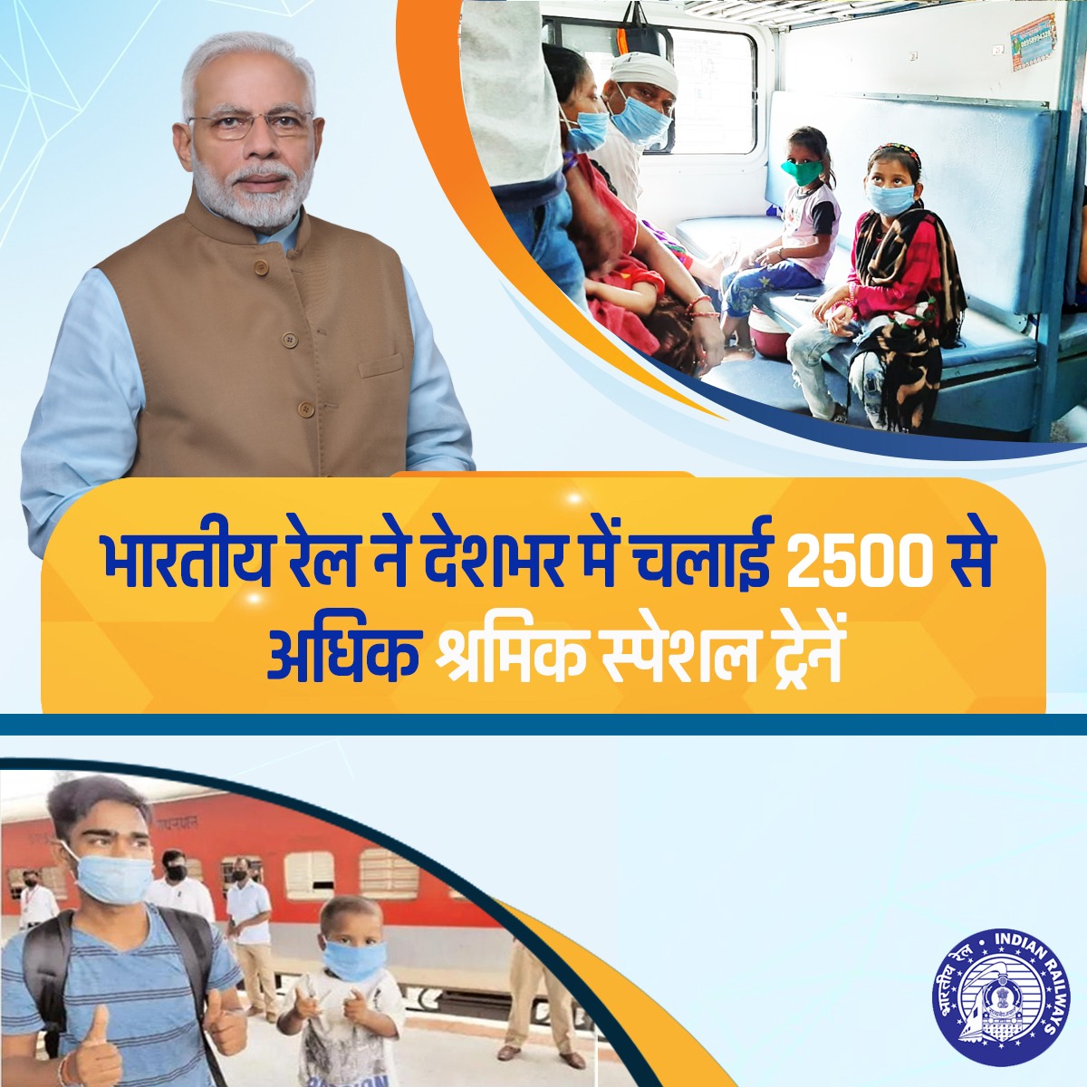 PiyushGoyal's tweet photo. PM @NarendraModi जी के नेतृत्व में रेलवे ने अब तक 2500 से अधिक श्रमिक स्पेशल ट्रेनों का संचालन किया है।

अधिक से अधिक प्रवासी श्रमिक भाईयों को अपने गृह राज्य पहुँचाने में रेलवे दिन रात कार्यरत है। https://t.co/Fs3cvIXgjf