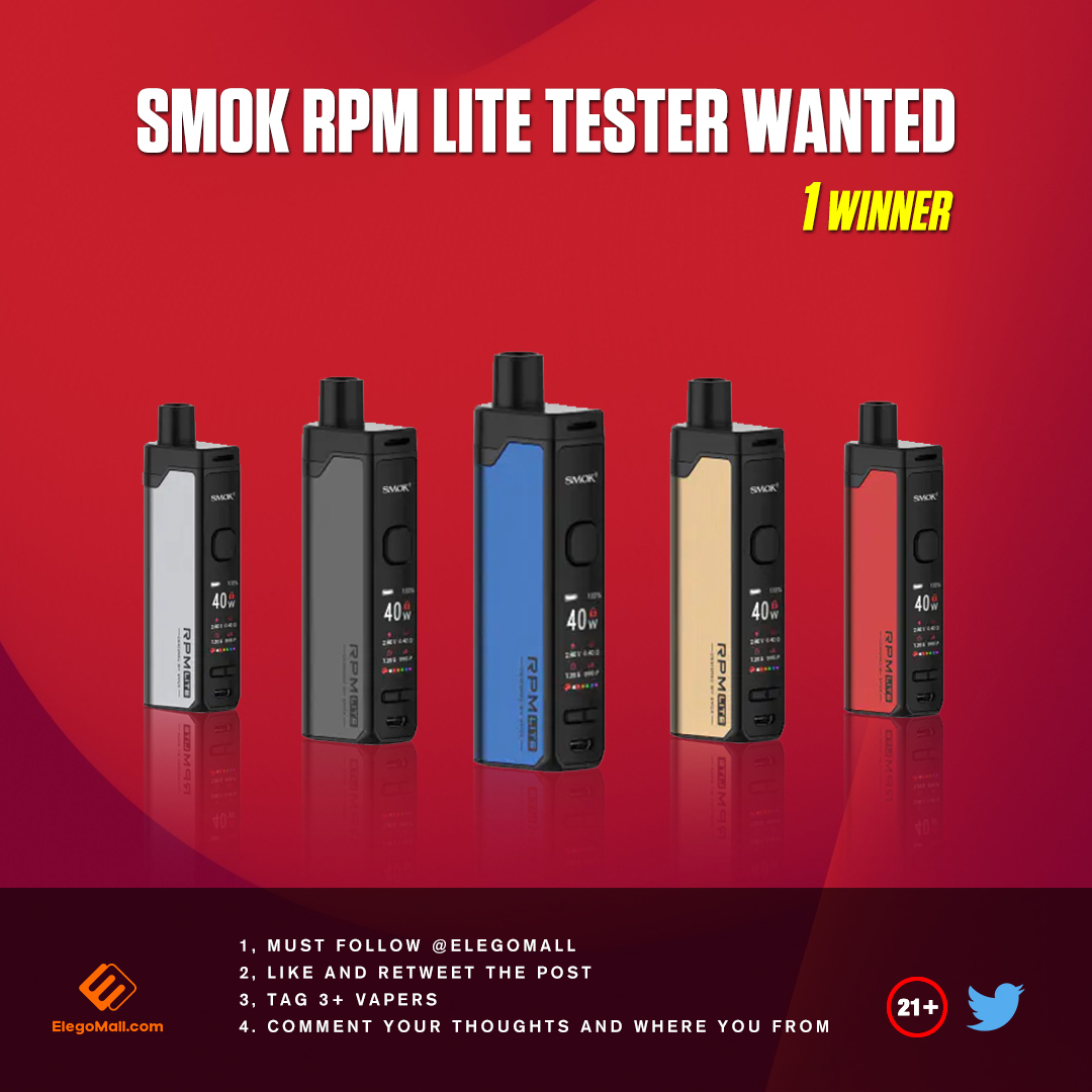 ElegoMall's tweet photo. 📣 SMOK RPM LITE TESTER WANTED
Do you want to try #RPMLite in 2020?
Join us now!!!👇👇
📌 Follow @Elegomall_com 
📌 Like and Share
📌 Comment and Tag 3+ vapers
Time: 5/23-5/29
* You must be a legal vaping age. 21+
Good Luck!🍀☘️🍀
#elegomall #SMOK #vapecommunity #vapecontest https://t.co/T1BTnNRsh2