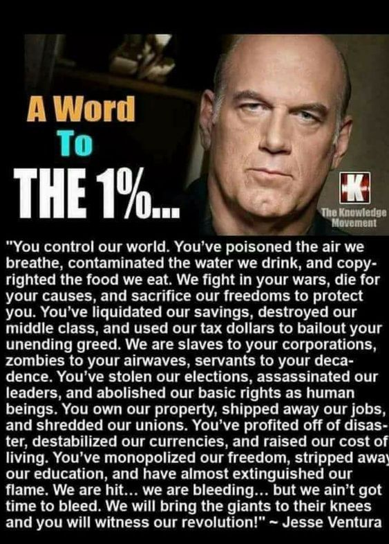 WeWantJesse's tweet photo. @dario4america @GovJVentura  The longer we all allow Big Money to control our legislators, judiciaries and executives the worse it will be for the 99% &amp; this planet... https://t.co/PWRpGvnt3m