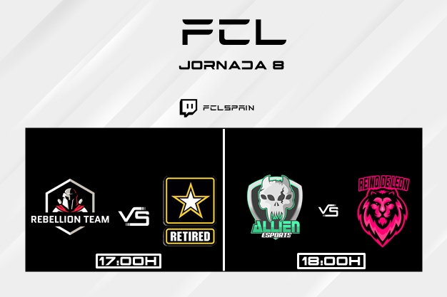 FCLSpain_'s tweet photo. Este Sábado también hay doblete de partidos casteados.

#Retireds VS #Rebellion
@AllienEsports VS @esportsRDL 

📹https://t.co/sUY7n4z01H
🎤 @woskiz__  @Noelll45 https://t.co/dMnI83eTo2