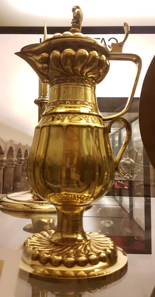 J D Sedding contributed another couple of things to  @GlosCathedral. One, a  #memorial to Dean Henry Law, I have no image, but he also designed a silver gilt flagon in memory of Canon Richard Harvey and his wife Elizabeth with lovely  #pelicaninherpiety (last tag  @NellytheWillow)