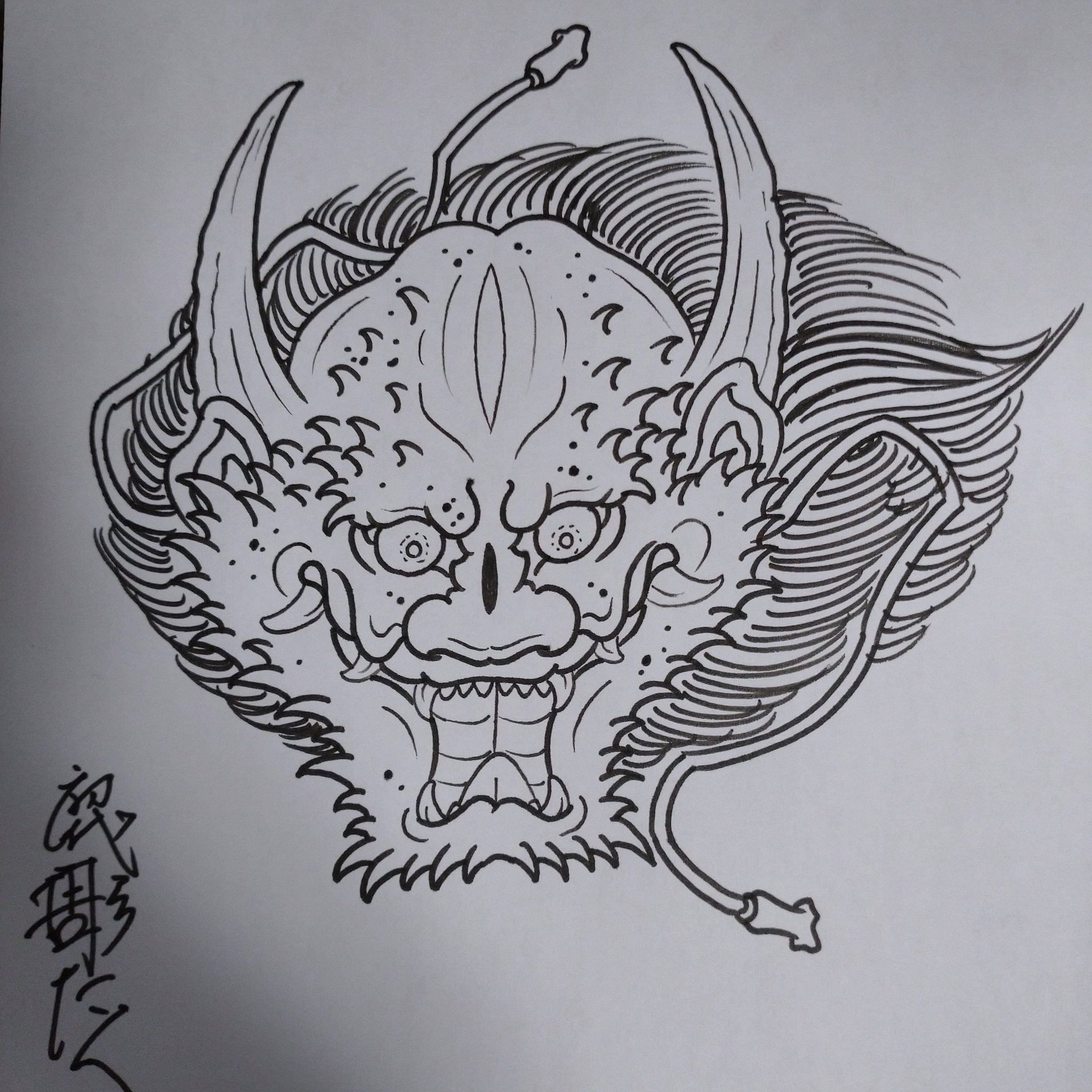 十三 彫たく A Twitteren ワンポイント下絵集 鬼面 一彫り 二彫りで仕上がるワンポイントの下絵です 色でも墨一色でも どちらでも可能です 大きさは約10 15cmになります お気軽に問い合わせください Jusoho Ritaku 刺青 和彫り 日本伝統刺青 彫り物 彫たく