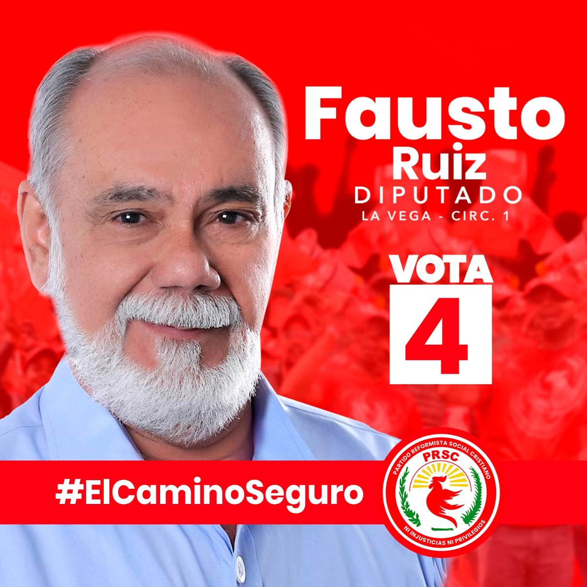 PartidoPRSC's tweet photo. #FaustoRuiz (@FaustoRuizLV) candidato a Diputado de La Vega Circ.1, de nuestro Partido #PRSC y aliados en la casilla 4 !VOTA ROJO! Dispuesto a trabajar en equipo para recuperar el camino seguro de nuestro país. #NoEsMomentoDeInventar #ElCaminoSeguro https://t.co/U9R0BbHbEe