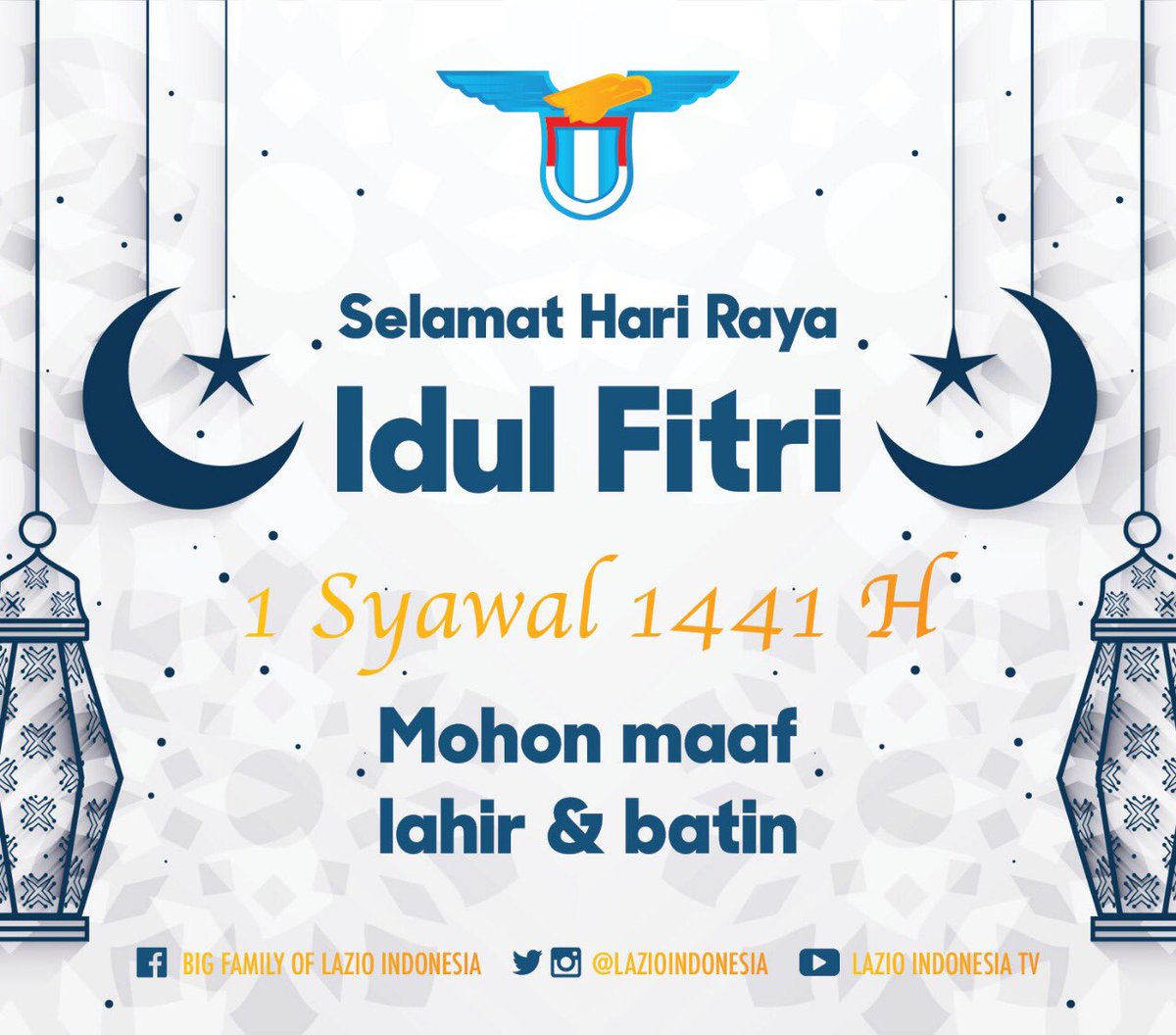 Selamat Hari Raya Idul Fitri 1 Syawal 1441 H.

Izinkan kami katupkan kedua belah tangan, menautkan jemari kami, seraya memohon maaf.  Semoga pengorbanan apapun yang telah tercurahkan dibulan suci dan pandemi ini akan berbalas kebaikan disisi Allah SWT.

#IdulFitri #LazioIndonesia