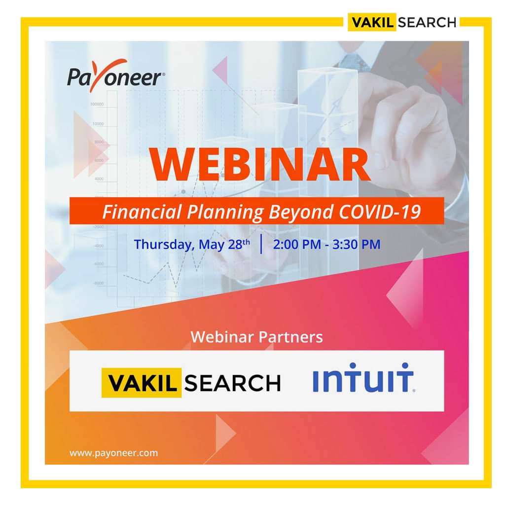 Letsvakilsearch's tweet photo. Online #financial and #MoneyService provider for #Global #Commerce, @Payoneer and #India's leading online #LegalServices provider, #Vakilsearch, come together to host,
LIVE #Webinar on #FinancialPlanning Beyond #COVID19
May 28, 2PM – 3:30PM
Register Now: https://t.co/if2uhbR4Bd https://t.co/4CjRW2I6kU