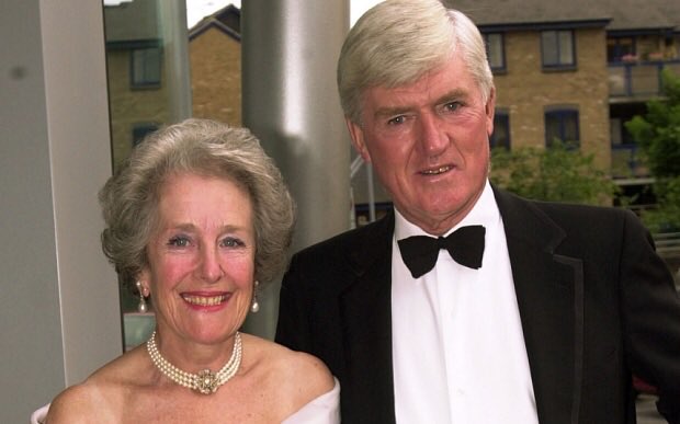 Parkinson paid child maintenance, but only because a court forced him to. Most unpleasantly, in his will he left nothing for Flora, despite being a wealthy man. [pic shows him with long-suffering wife, Anne]   #ToriesOut  #crooks  #liars  #ReleaseTheRussiaReport