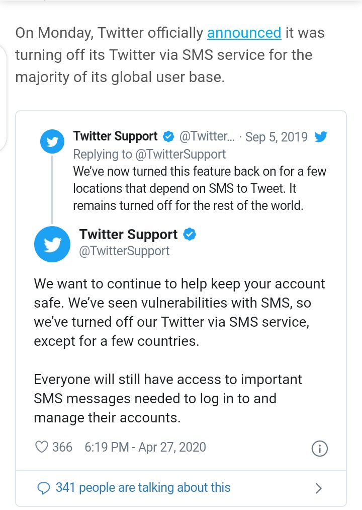 See the tweet here where  @TwitterSupport made the announcement of disabling the sms feature (for a few countries though) which prompted the accounts purge.