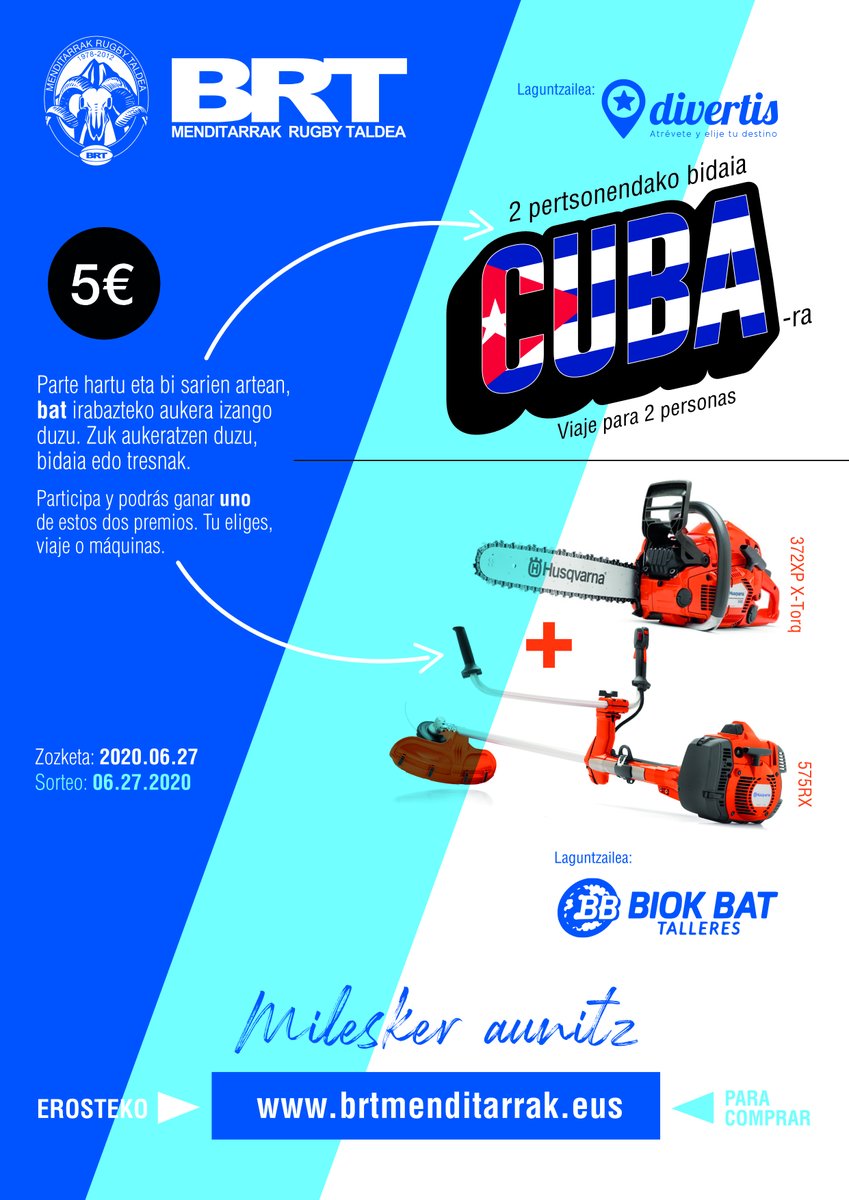 Baztandik iritsi zaigu ekimen hau. Menditarrak Rugby Taldekoak (BRT) urtero egiten duten ekitaldi bat egin gabe geratu dira krisi honegatik, Gaupasa, eta hor jasotzen zuten urteko diru-sarrera garrantzitsuenetakoa. Zozketa bidez bermatu nahi dute diru-sarrera hori. #errugbia