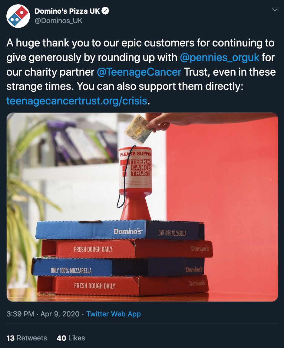 5. Making charitable donationsWherever you look at the moment it seems these brands are doing their bit for the common good. But often it’s the customers doing the donating. Is this really a gesture of goodwill or a PR stunt to win public favour & hush future criticism?