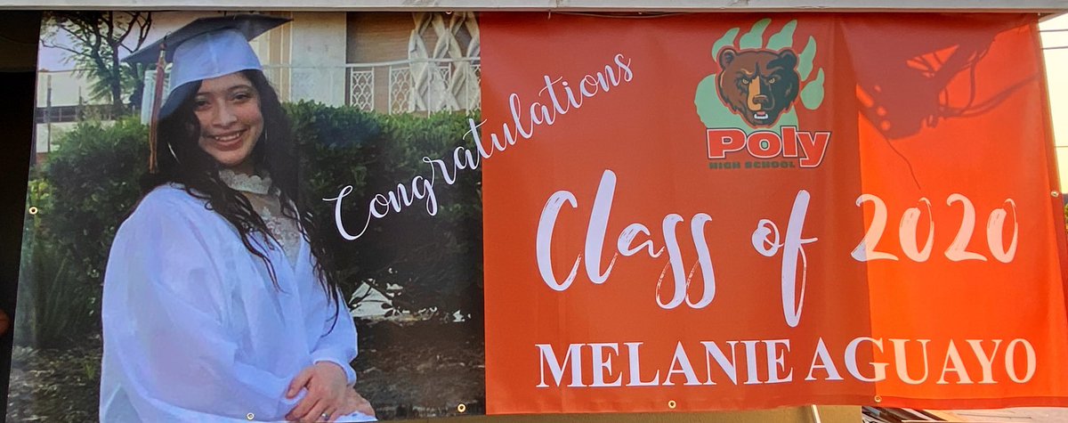 marinaaguayo21's tweet photo. My mom really made my sister a banner for graduation 😅🤣@RiversidePolyHS #Celebratepoly2020 #riversidepolyhs #classof2020 https://t.co/LIupcgvAWU