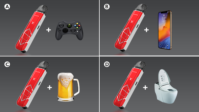 Freemaxvape's tweet photo. 🙋‍♂️Which combo would you pick? 
     Maxpod+❓❓❓>>>> A🎮 B📱 C🍺 D🚽
 
⚠Warning: This product contains nicotine, nicotine is an addictive chemical. For 21+only...
 #FreemaxMaxpodKit #Maxpod #freemaxsaltcoiltech2 #MaxpodPod #freemaxPod #NSMeshCoil #NicSalt https://t.co/11CMUCuI69