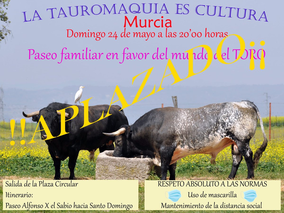 aftprm's tweet photo. Buenos dias aficionad@s!!!

Queda aplazado el paseo taurino "La Tauromaquia es Cultura", que estaba programado para mañana  dia 24 de mayo a las 20:00, pronto saldra la nueva fecha
#Sialatauromaquia
#TauromaquiaEsCultura https://t.co/z0se4WR4Fh