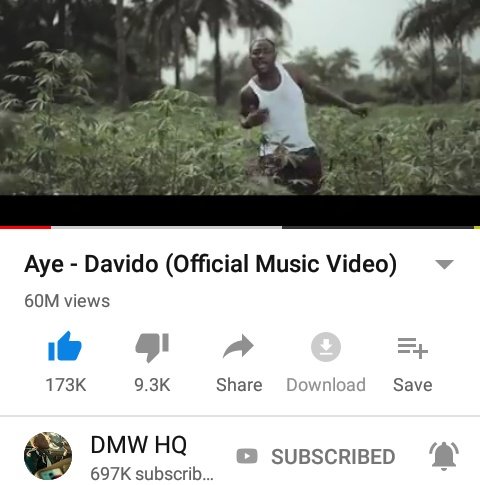 Davido Aye video released in February 2014 crosses 60 Million YouTube views and still counting .Aye is the break out single for Afrobeat entirely  as at then it was the biggest song to be released by an African and everyone vibes.Keep reading