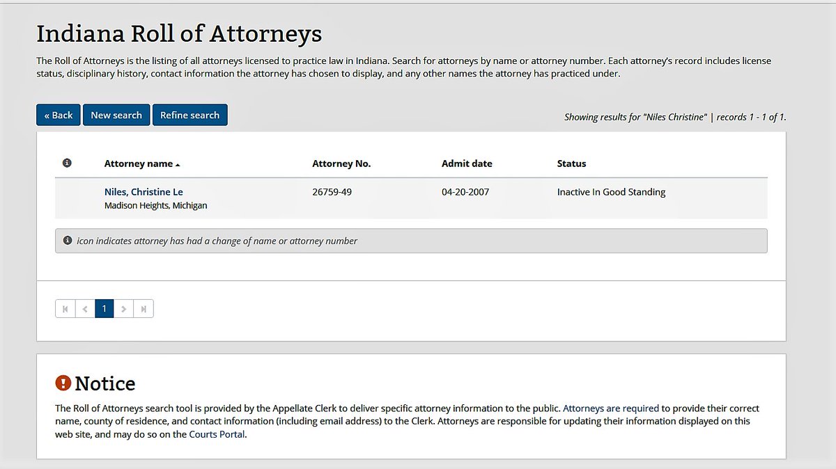 3She was admitted as an attorney to the Supreme Court of Indiana on 20th April 2007, and has worked as a law clerk at the Supreme Court of Indiana.She is familiar with the laws of evidence, the need for confidentiality, and for the assessment of the credibility of witnesses.