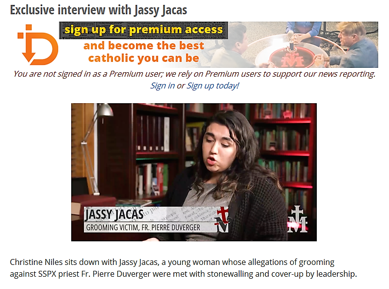 5Note the contradiction on CM's website.The text refers to allegations of grooming, whereas in the video JJ's allegations are treated as fact, and she is described on-screen as a victim.She should be described as a complainant, not a victim. https://www.churchmilitant.com/news/article/exclusive-interview-jassy-jacas