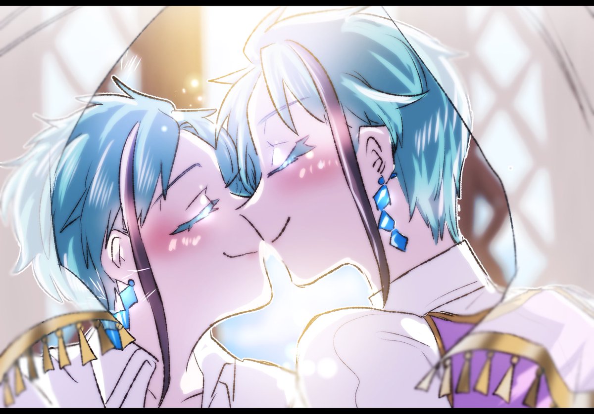 ツイステ キスの日らしいのでカーテンキスするジェイフロ 巌流島のイラスト