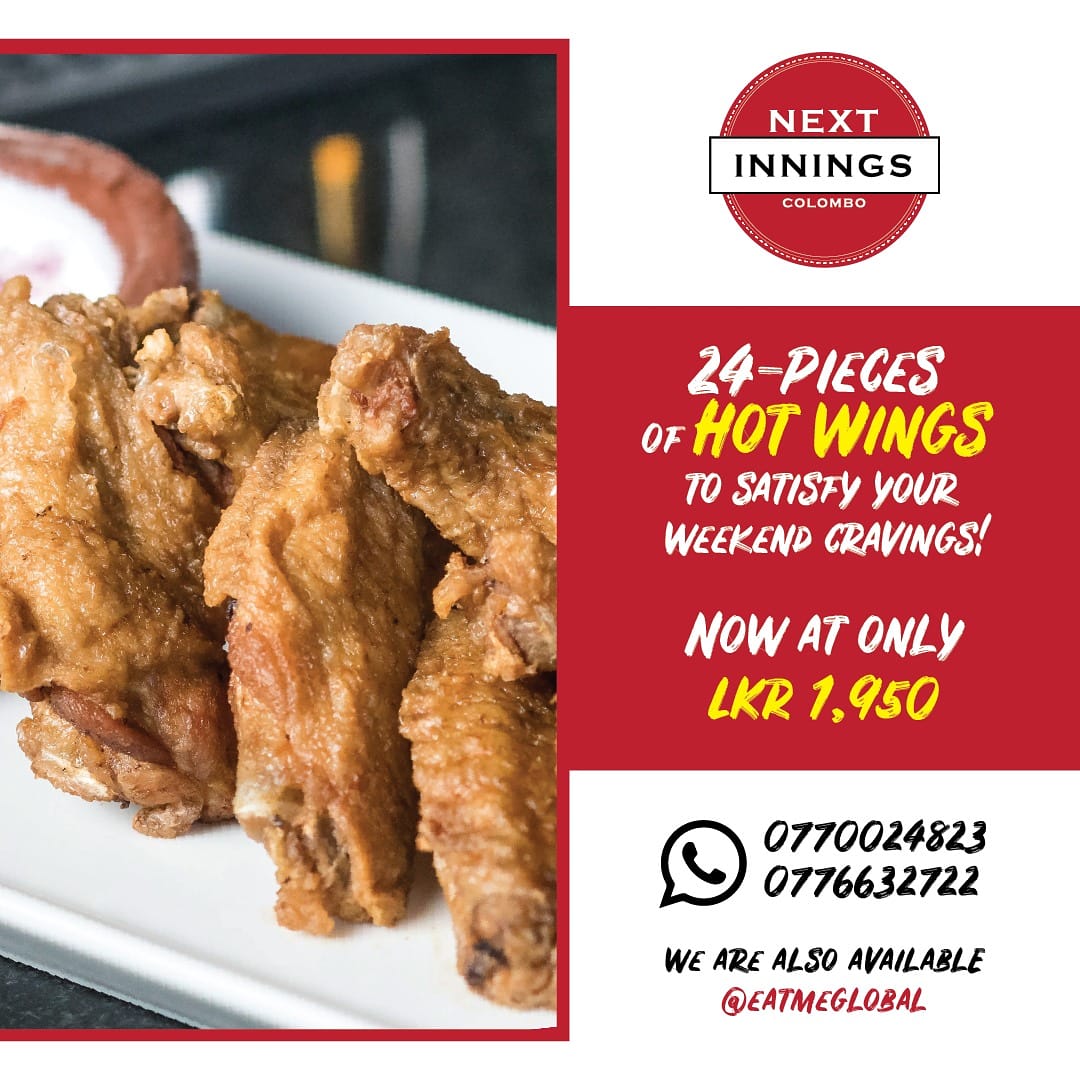 nextinnings's tweet photo. Our Hot Wings are the perfect snack for your weekend cravings! Get our 24-piece portion of spicy chicken wings and buffalo curd dip, for only LKR 1950!

Order on 0770024823/0776632722 or via @eatmeglobal, to enjoy this dish from your home.

#NextInnings #LockdownDelivery https://t.co/F7Oi1UE7qC