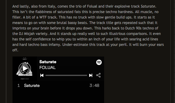 Big thanks to Acid Ted for these very kind words on latest release 'Saturate'. Out Now on @apogee_Italy. 
@BlackHoleRec @BlackHoleDist @BlackRockPub