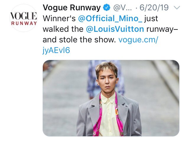 [ #MINO  #송민호] Mino was featured on Vogue magazine as the “biggest casting coup who shut down Virgil Abloh latest menswear show for LV”, also featured on The NY Times, Vogue runway & LV official acc 