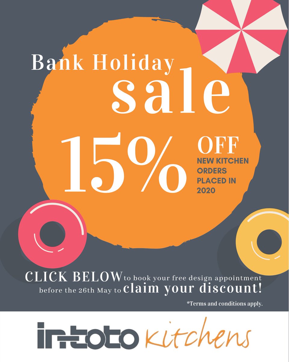 This bank holiday weekend book an online design appointment and receive 15% off your kitchen order if placed before Xmas 2020!! Terms & Conditions apply. #myintoto