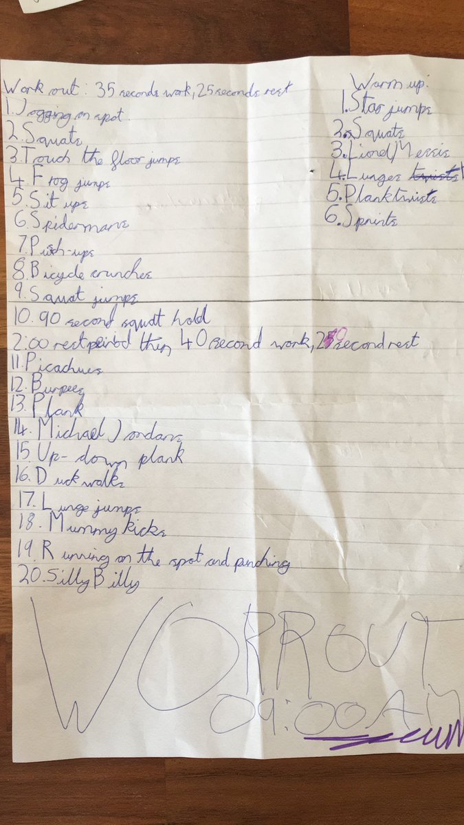 JennieM06352839's tweet photo. @thebodycoach Our family have just trialed my 9 year old sons suggested workout! My legs are burning! Itβs fierce! π€£π #NoPainNoGain #homeworkwithJoe https://t.co/MHTj2oYgra