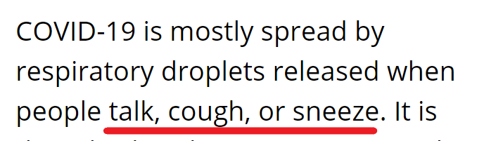 To drive home their significance, I first draw attention to thispassage in (linked) US  @CDCgov guidance for higher education:"COVID-19 is mostly spread by respiratory droplets released when people TALK, cough, or sneeze" (my emphasis). 3/ https://www.cdc.gov/coronavirus/2019-ncov/community/colleges-universities/considerations.html