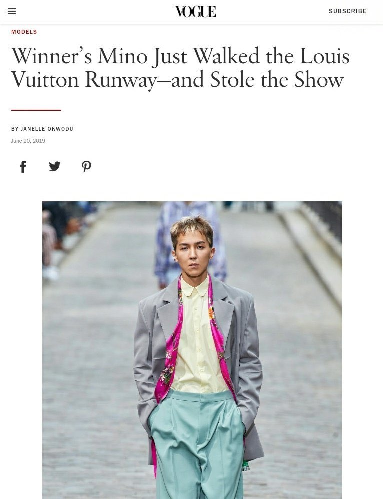 [ #MINO  #송민호] Mino making headlines in some of the biggest fashion & art magazines in the world such as Vogue, Highsnobiety, also getting positive comments in Korea after making history as first Korean artist to walk the runway for LV & personally chosen by Virgil Abloh himself