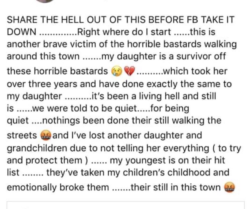 Ellie’s story and that of other young girls in Cumbria are weighing heavily on me & I’m doing my best to keep it in the public eye. It’s like deja vue and the similarities with #threegirls are obvious.... still shocking...#justiceforellie #maggieoliver #themaggieoliverfoundation