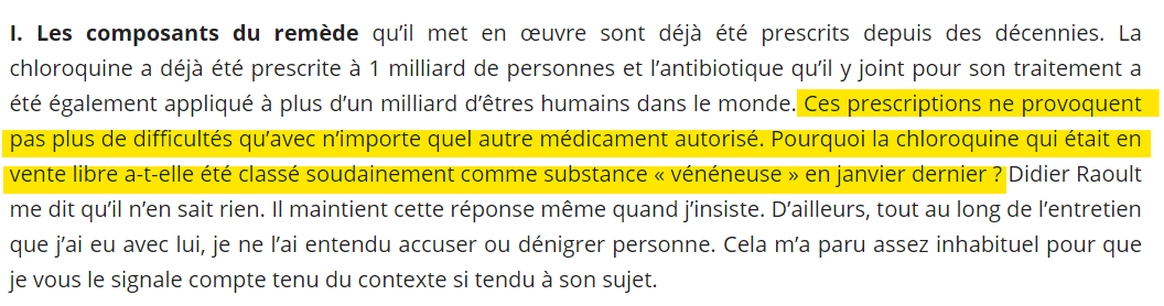 Fin mars sur son blog, Jean-Luc Mélenchon avait défendu le Pr. Raoult. Il minimisait "les difficultés" que pouvaient entraîner ce traitement. Et lui aussi versait dans le complotisme en s’interrogeant sur l'inscription en janvier de la chloroquine parmi les substances vénéneuse