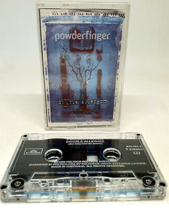 BrashsAustralia's tweet photo. All we’ve been hearing about this weekend is Powderfinger!  If you want to find out what all the fuss is about, rush into your nearest Brashs and pick up their latest release, Double Allergic, on CD and cassette! https://t.co/L0e8i4tWdS