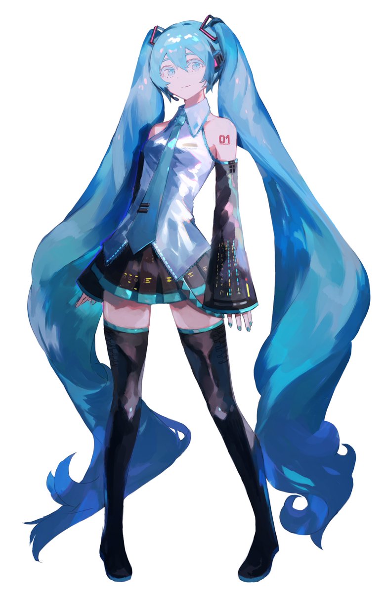 hatsune miku 1girl solo long hair skirt twintails necktie very long hair  illustration images