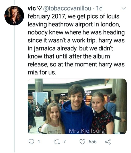 Now here comes the madness....IN FEB 2017 at around 23rd or 24th louis was spotted at the airport and he took selfies with some fans but it was later confirmed that he was going to jamaica and Larries claim harry was already in jamaica WHICH IS NOT TRUE BECOZ it was on 24th