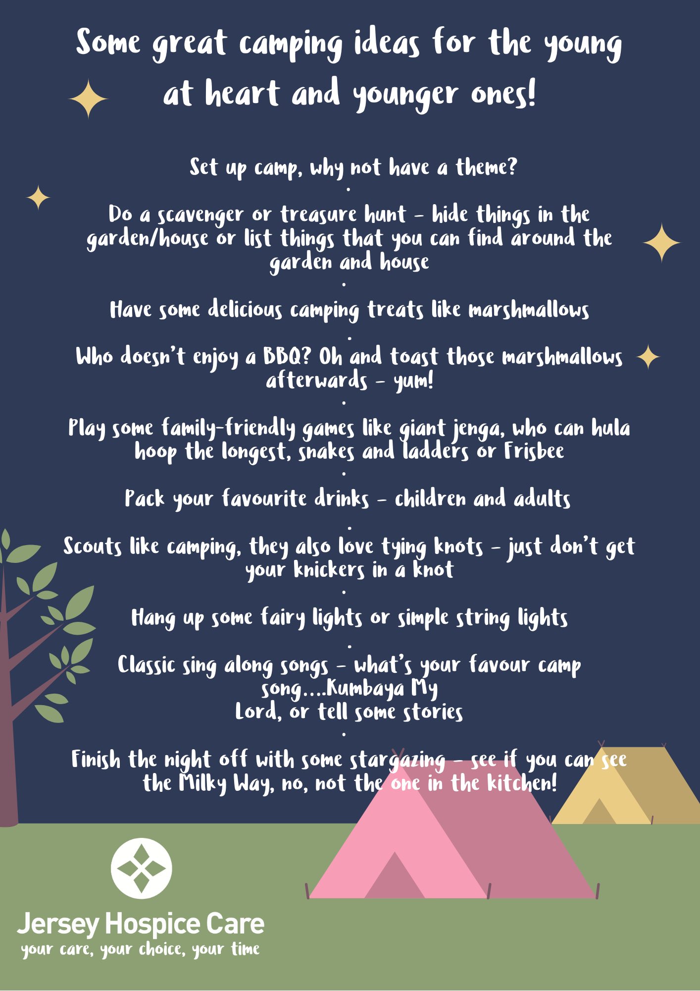 Jersey Hospice Care Here Are Some Great Camping Ideas For The Young At Heart And Younger Ones Don T Forget To Sign Up To Our Campoutforhospice During Half Term For More