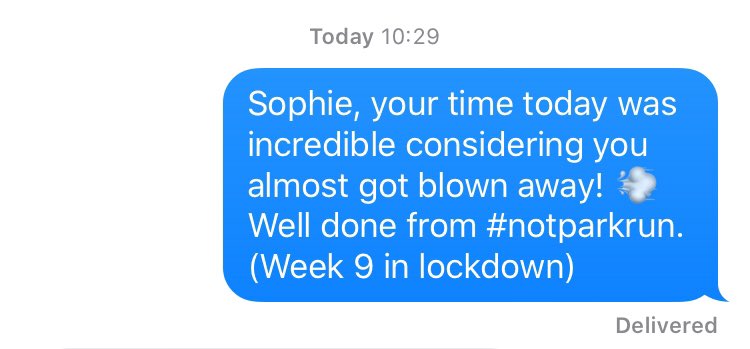 SClaireWriter's tweet photo. It must be the weekend because Iโm getting one of those texts again. #frommyself #motivation @parkrunUK https://t.co/teKyoX0mst