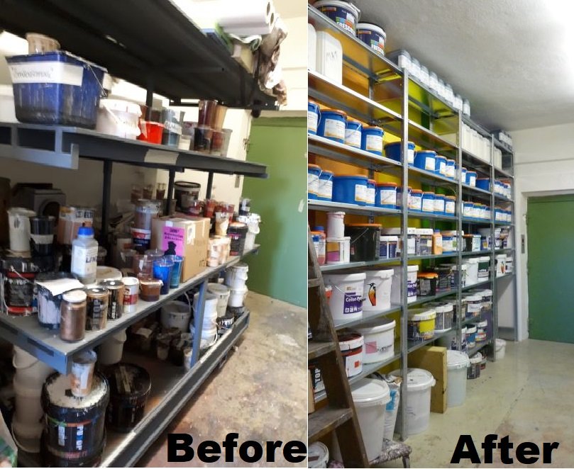 StephScenic's tweet photo. #organization of the #theatre #paintstorage at DNT was probably one of the most satisfying projects there. I dunno if that's sad or not.  #ilikethingsorganized

#scenicchargeartist #scenicchargelife
#sceniccharge #workshoporganization
#paintorganization https://t.co/vAqAAMUgxI