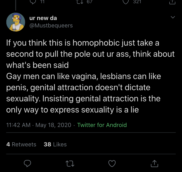 My favourite bit from on this is the third pic with the "if you think its homophobic..." and then uses a homophobic insult about "poles" up assess. What a homophobe.