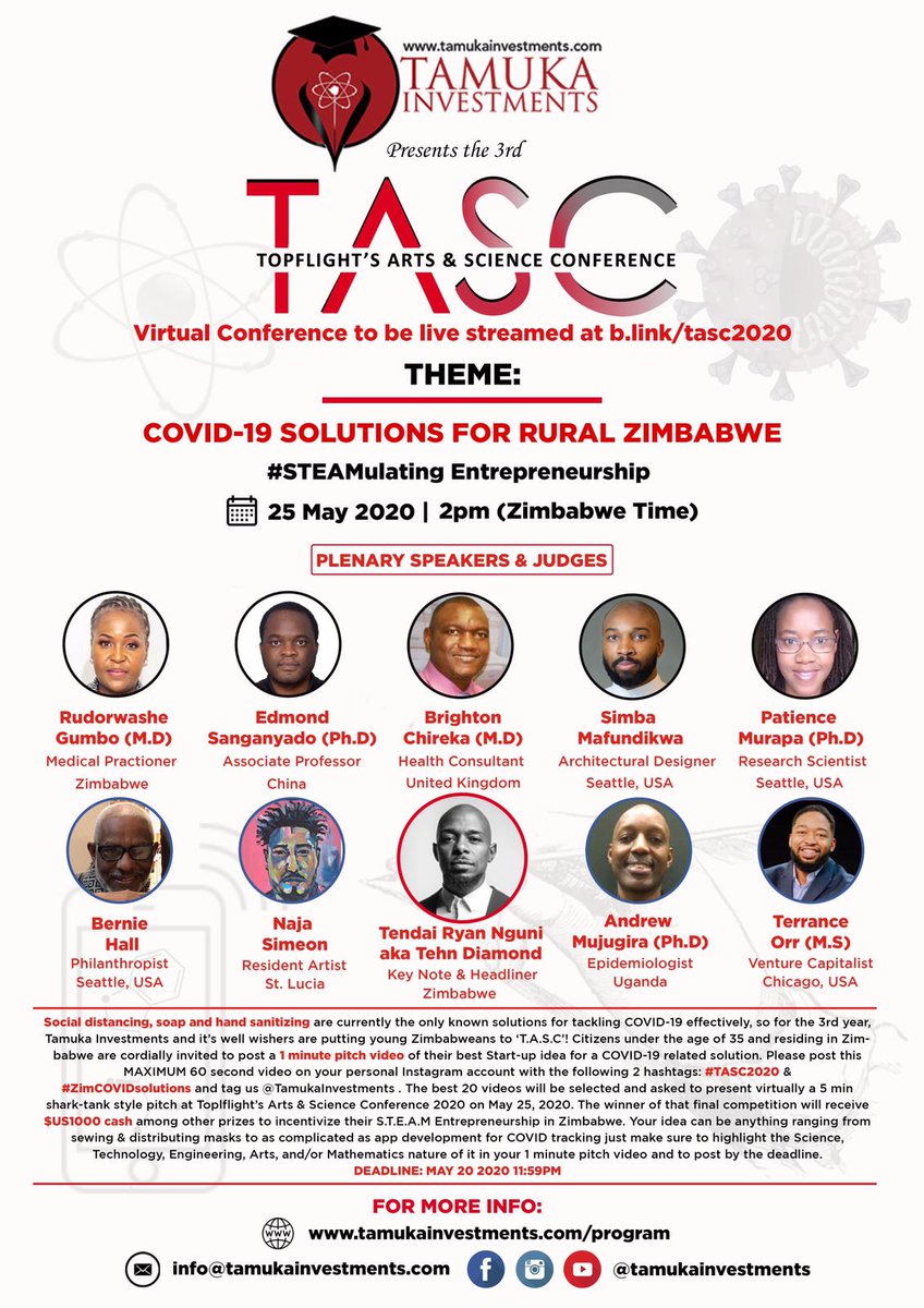 263Chat's tweet photo. Hello #Twimbos Here’s to finding homegrown solutions for Zimbabwe. See you all on May 25, 2020 #AfricaDay as we inspire Zimbabwean innovation in STEM + Arts and #STEAMulate young aspiring entrepreneurs finding solutions for COVID in Zim.
@TamukaMartin https://t.co/jtbVFOMnHR