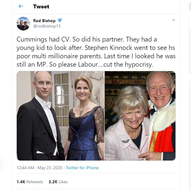 5/ One of the most retweeted "anti-Kinnock" tweets was by  @rodbishop15 . However, one of the second most retweeted tweets was a "why isn't Cummings trending but Kinnock trending tweet" by  @HLM123456 - ironically perhaps, contributing to Kinnock trending