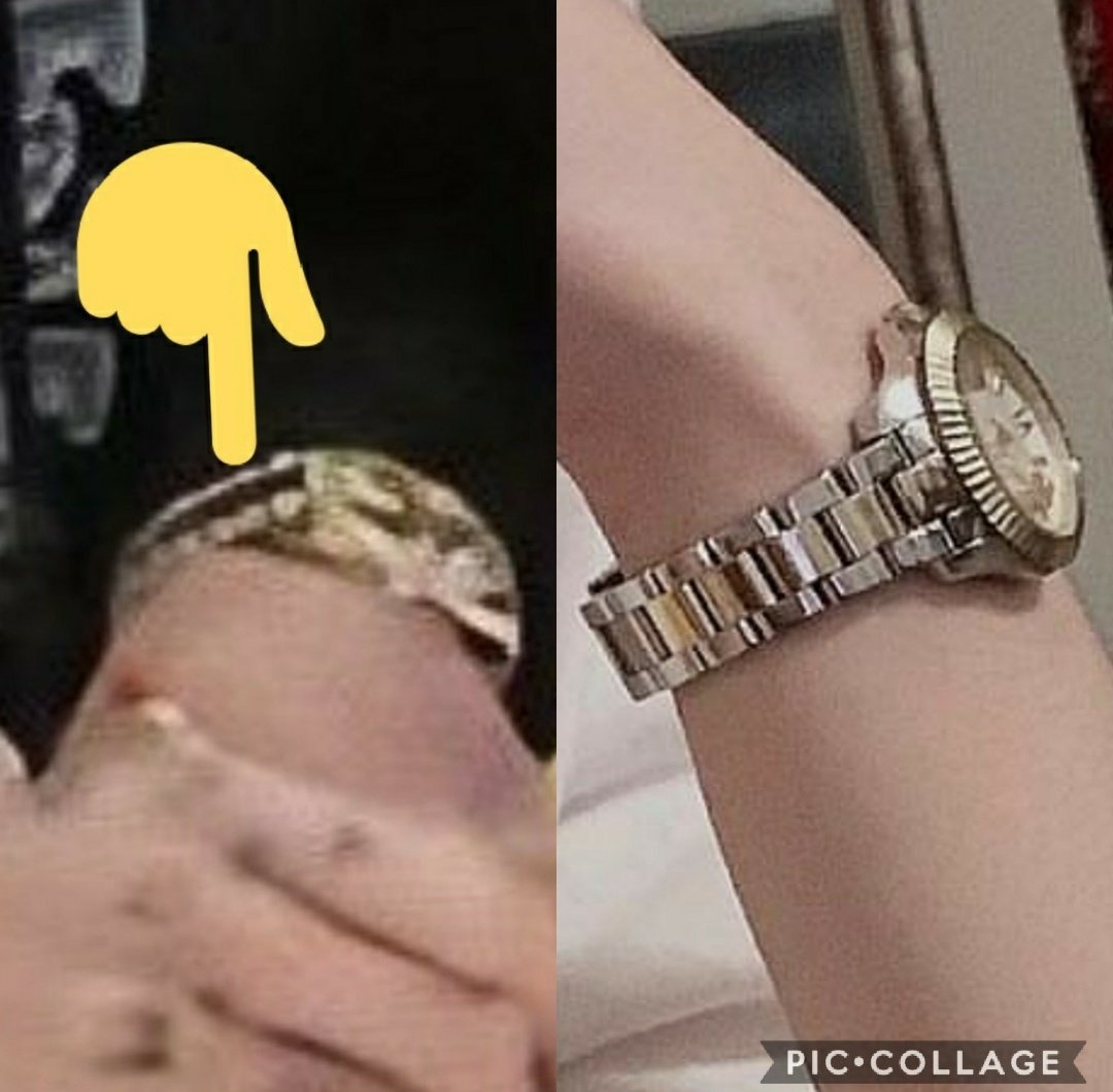 Abt the watches they are completely different the only thing in common is that they are indeed watches.She has her watch for a long time too.The bracelet and the size of the watch are all different.