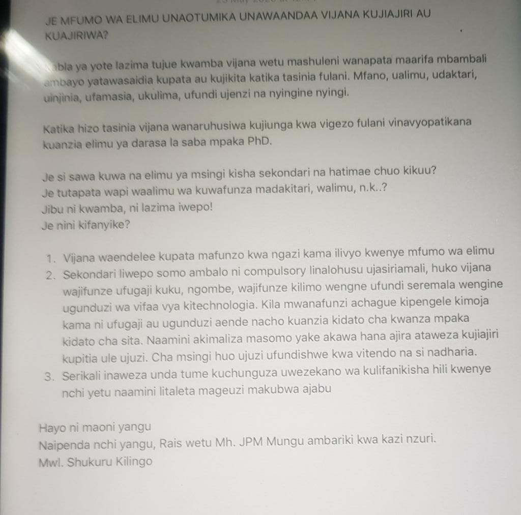 KilingoShukuru's tweet photo. JE MFUMO WA ELIMU UNAANDAA JOB CREATORS AU JOB SEEKERS? https://t.co/pKXxCW23Wn