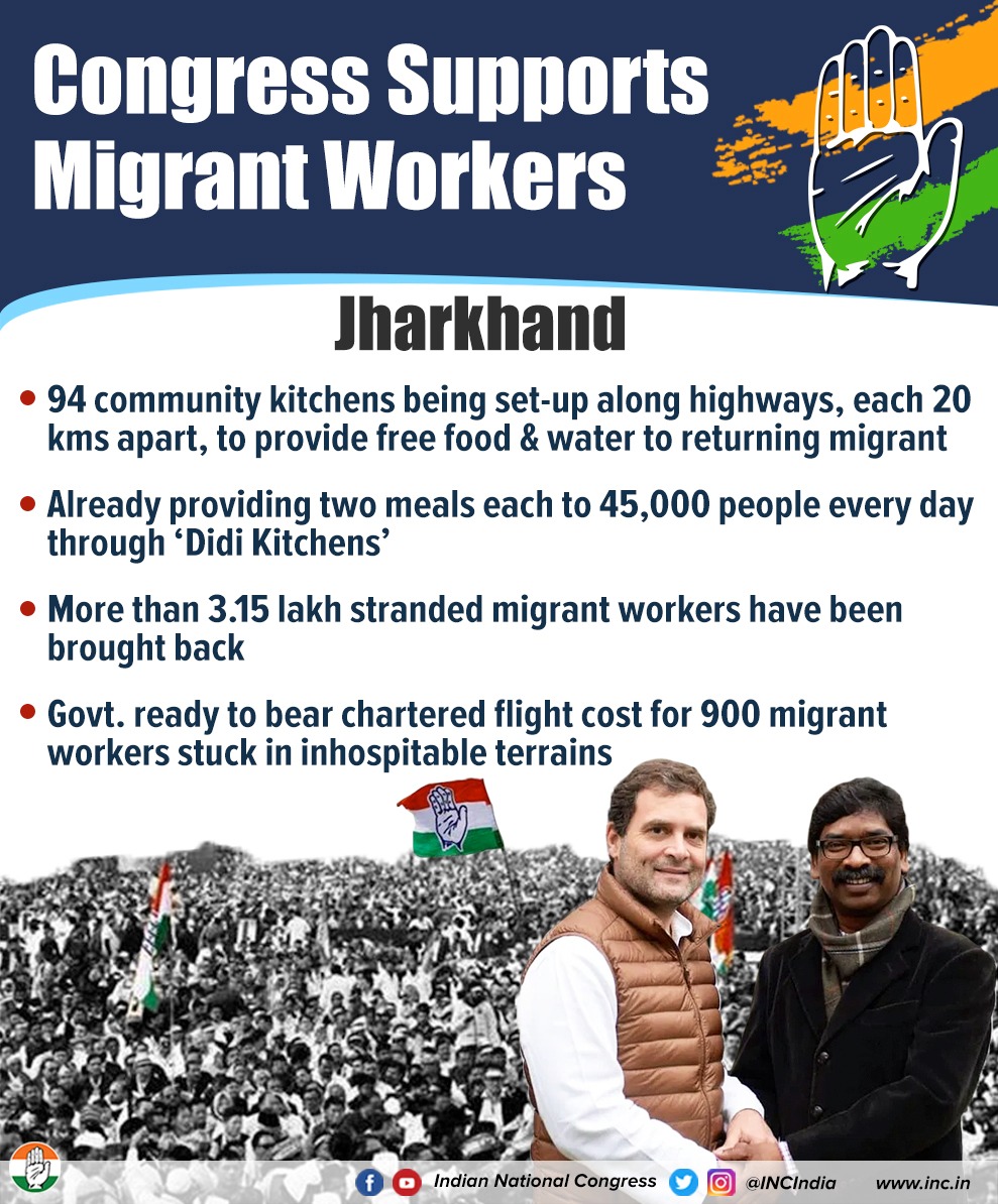 The coalition govt in Jharkhand has taken significant steps to ensure migrant workers have access to nutritious food & are well taken care of. We cannot lose sight of the fact that this is a humanitarian crisis & must be responded to with humanity. 

#राहुल_गांधी_मजदूरों_के_साथ