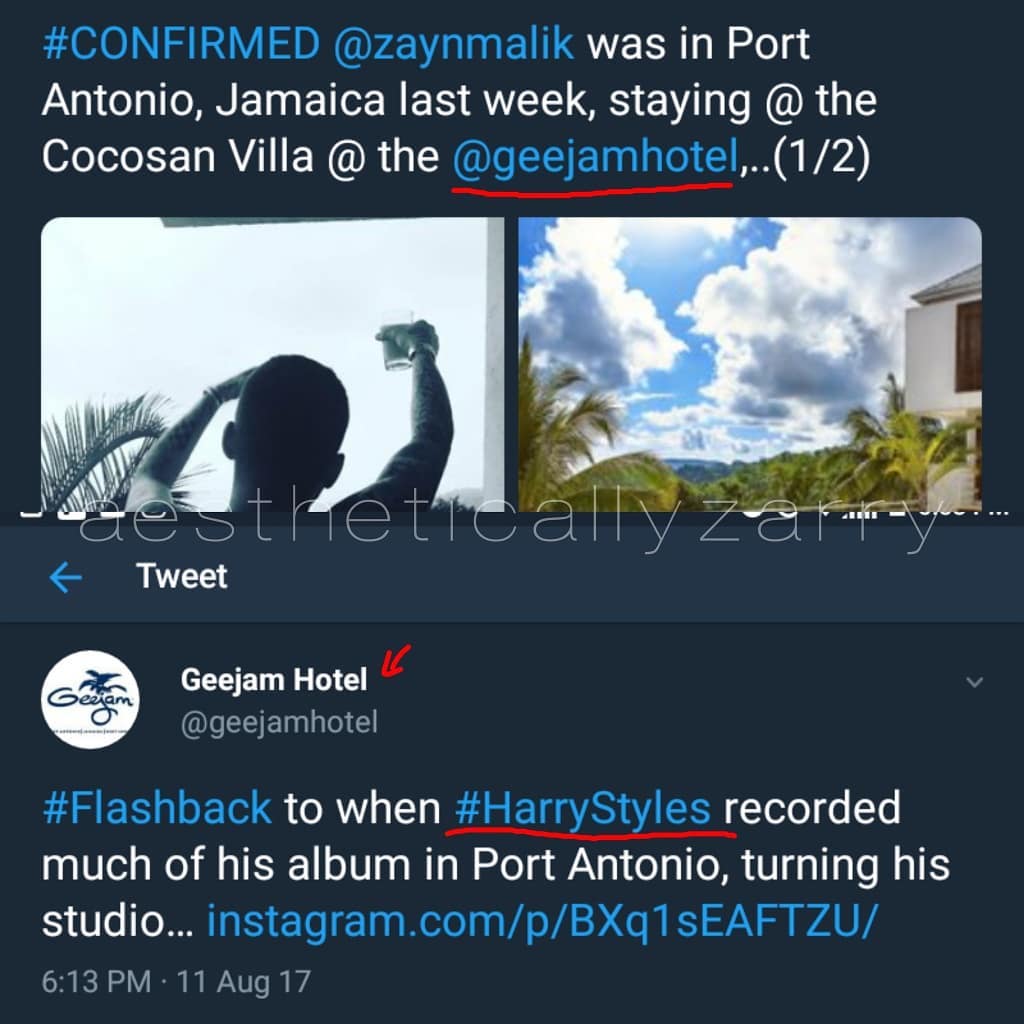 Lastly but not least they claim this producer works at the same studio as harry recorded!!! But judge for yourself besides Harry stayed at the same hotel zayn in and used the same studio zayn did but THAT PRODUCER IS UK. based not jamaica based but hey larries be larrying