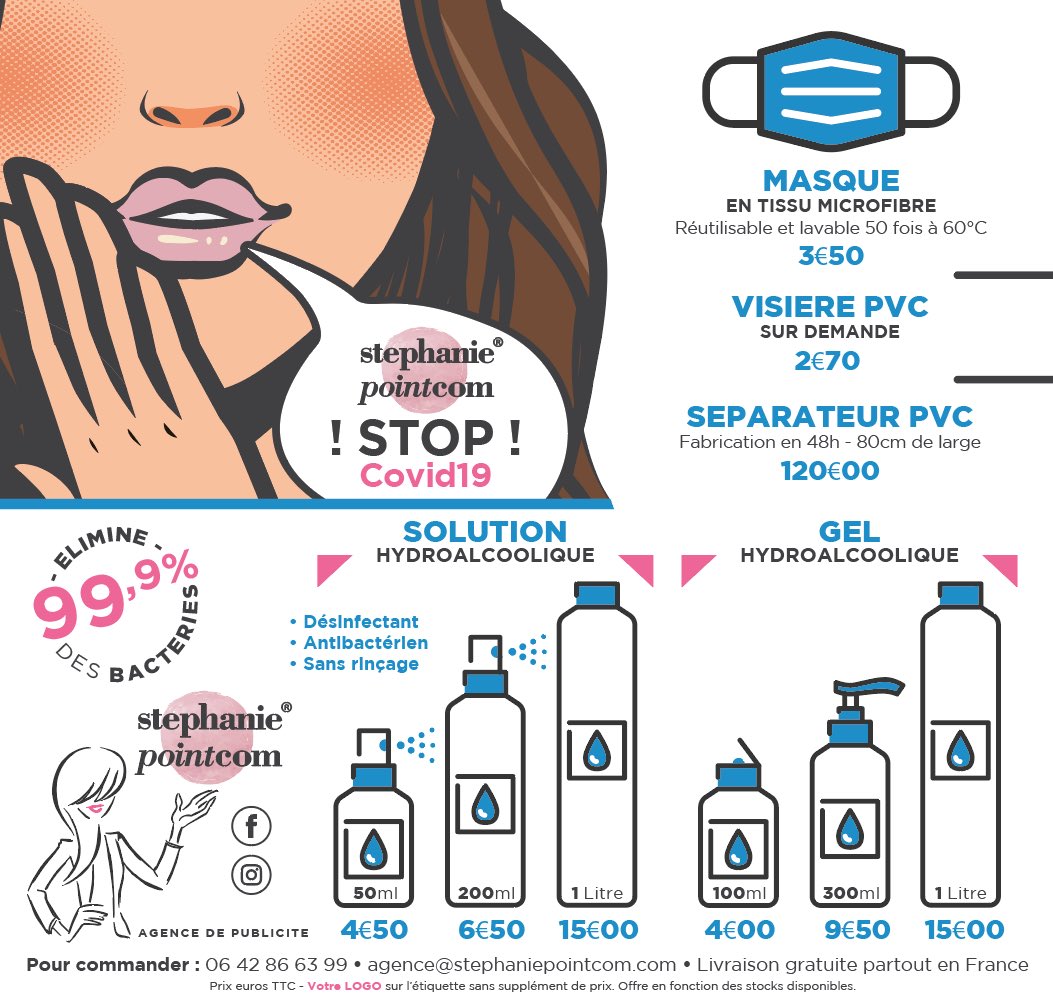 stephvarin76's tweet photo. ❗️Stop Covid ❗️ N’hésitez pas à commander, stock disponible, livraison partout en France. #spc #stephaniepointcom #masque #hydroalcoolique #solution #gel #livraison #covid #stopcovid19 https://t.co/bj43jZcdAz