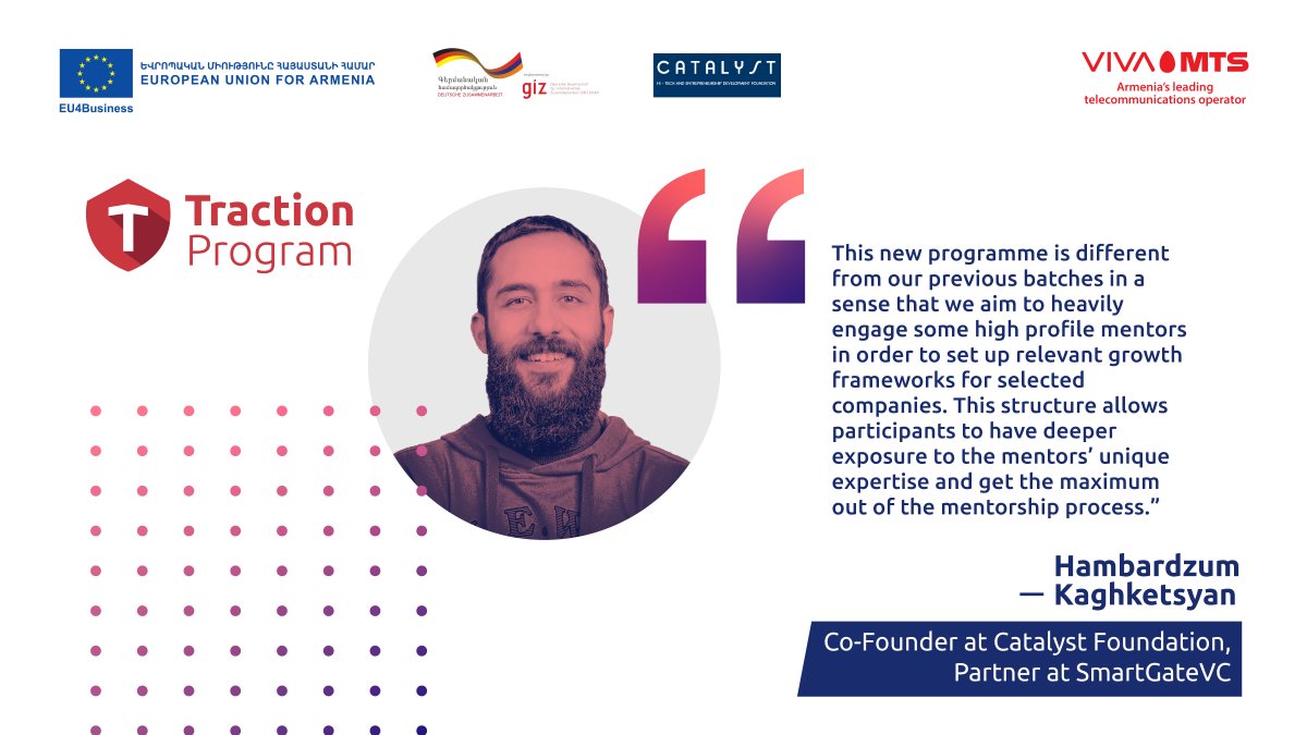 CatalystASA's tweet photo. Traction Program applications are open until May 31.
Join program info session on May 25 to learn more and ask your questions: https://t.co/is9EjagIHf
More details: https://t.co/Nnme55IqaZ
#TechDevelopmentforArmenia @EU_Armenia @EU4BTechArmenia #EU4Business @viva_mts https://t.co/9svLE8JG23