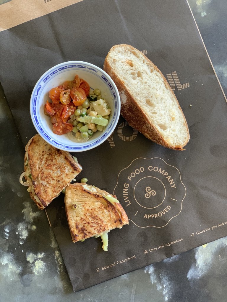 Today’s breakfast was super delicious  Pepper & Parmesan sourdough with Nepali Aloo salad, goat cheese served by a side of oven roasted tomatoes. So delicious that I forgot to post  Bread from  @LivingFoodCo