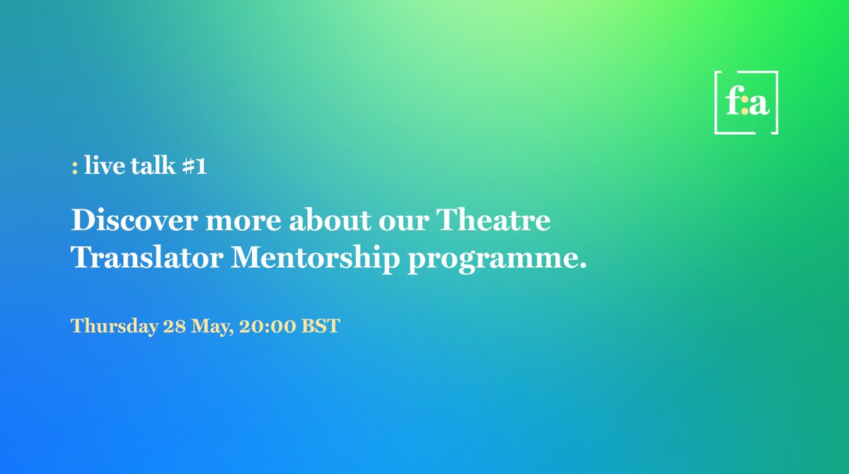 Thinking of applying to our #Theatre #Translator Mentorship? 🤔

We're hosting a #livetalk with previous participants, followed by a Q&amp;A, Thursday next week. See you there?

Book now: bit.ly/FATTMentorship