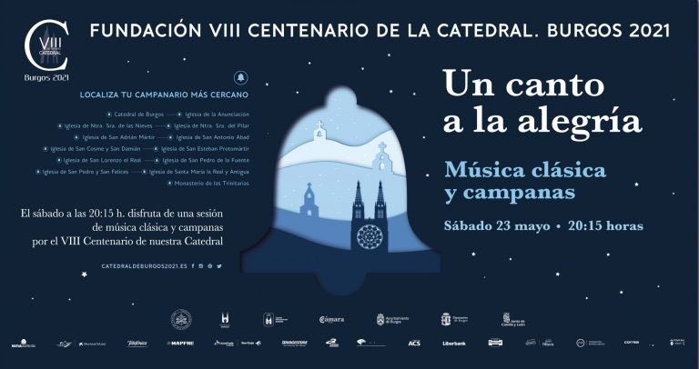 CulturaBur's tweet photo. [Hoy] Concierto de música clásica y campanas. Trece campanarios de Burgos junto con la Orquesta Sinfónica de Burgos. 
- 20:15 horas. (6').
- En casa.
- Gratuito.
#Cultura #Conciertos @Catedral2021 #Burgos https://t.co/LO5Ghf7Lsh