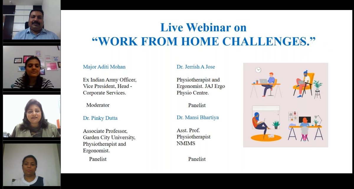 WellErgon's tweet photo. Thank you to all those who joined. 

It was a very informative session we had.

All Thanks to Major Aditi, Jerrish Jose, Pinky Dutta &amp; MANSI BHARTIYA 

Stay Aware | Stay Safe | Stay Healthy

#wellergon #webinar #WorkFromHome https://t.co/7drtqpzycJ