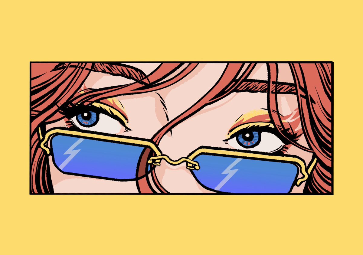 1girl solo blue eyes border sunglasses brown hair yellow-framed eyewear  illustration images