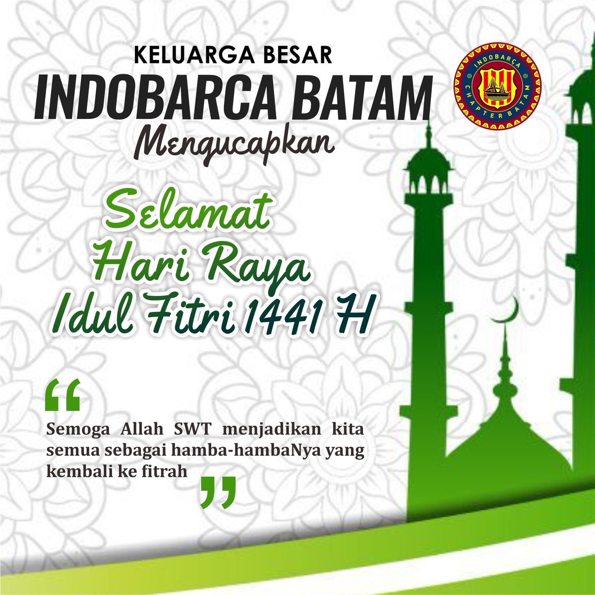 INDOBARCA_BATAM's tweet photo. .
Kami Keluarga IB Chapter Batam mengucapkan selamat Hari Raya Idul Fitri 1441H.
.
Mohon Maaf Lahir dan Bathin ππ»π³π»ββπ§
.
#EidMubarakIBChapterBatam2020
#indobarcachapterbatam
#staystrong https://t.co/MI2bJp3KCZ